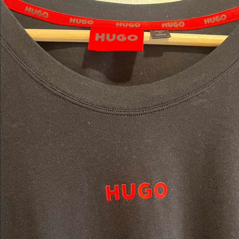 HUGO Black Tee with Red Logo - Picture 3 of 4